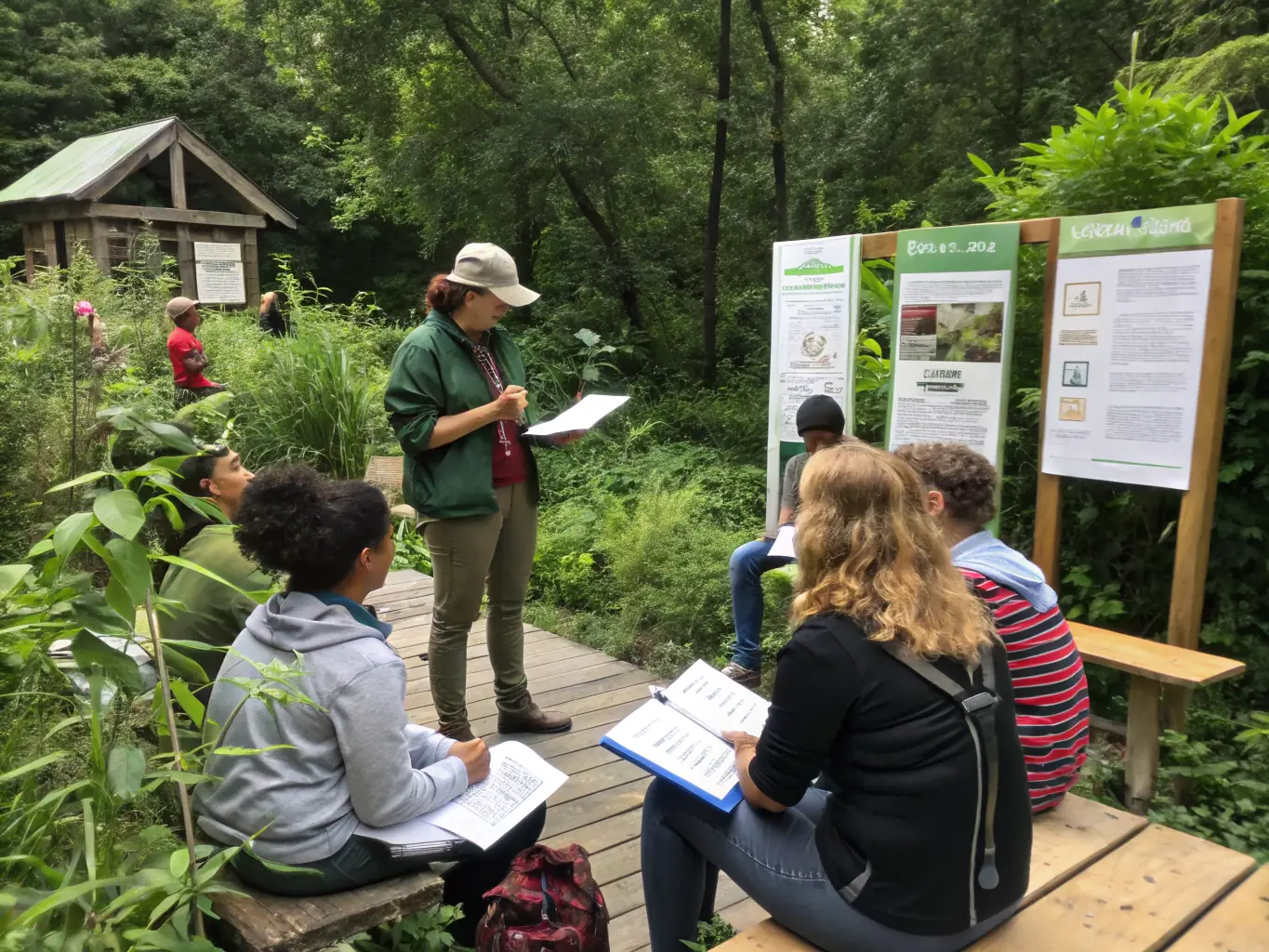 An image of a wildlife expert conducting a workshop on ethical hunting practices, with participants actively engaged in the discussion.